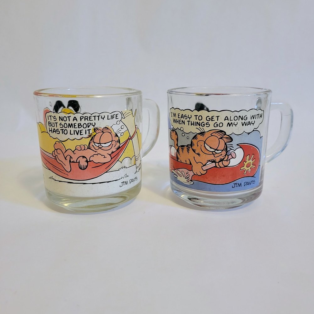 Vintage 1970's Garfield Odie McDonalds Limited Glasses. Set Of Two.